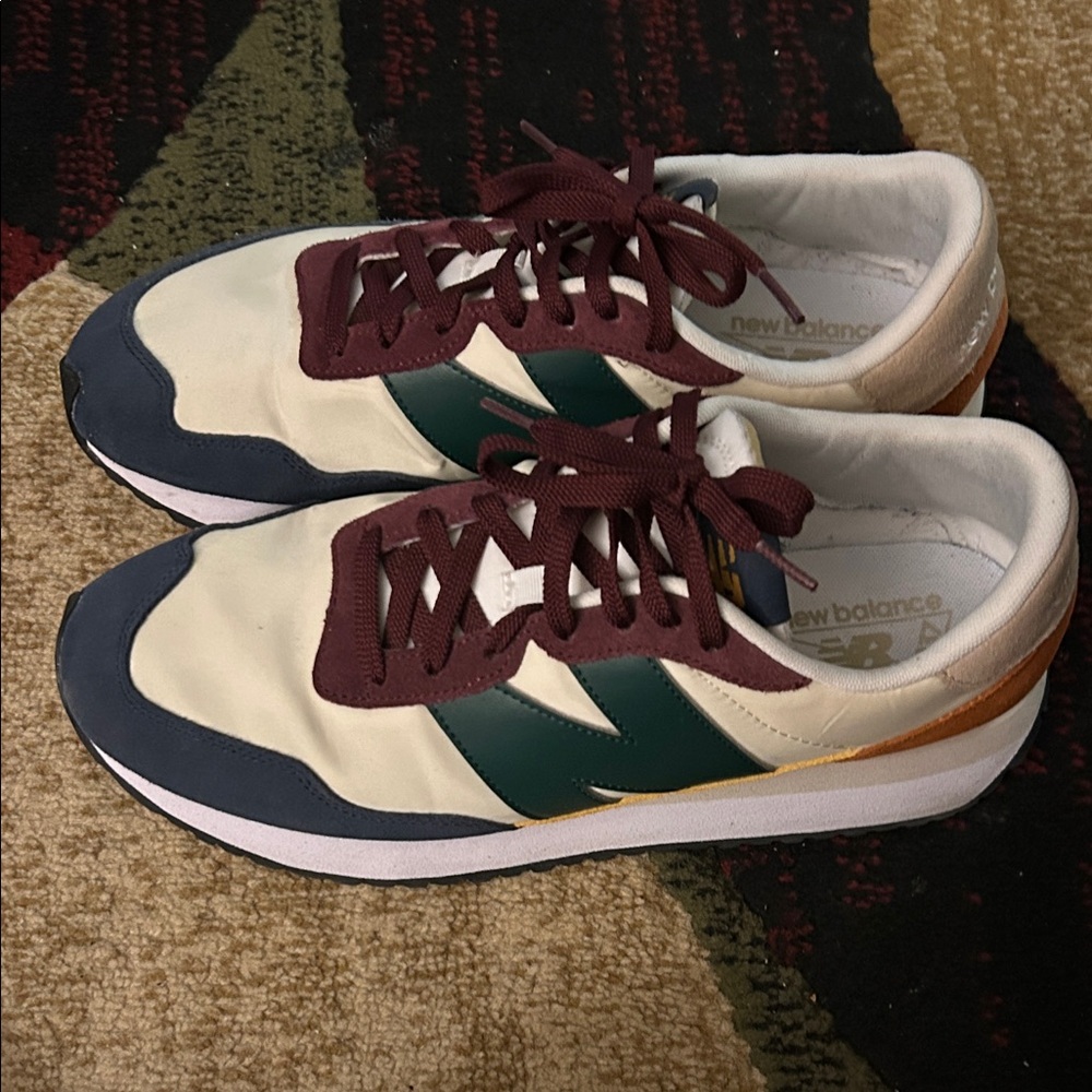 New Balance 237 Cream, Maroon  & Blue Sneakers with Green N
